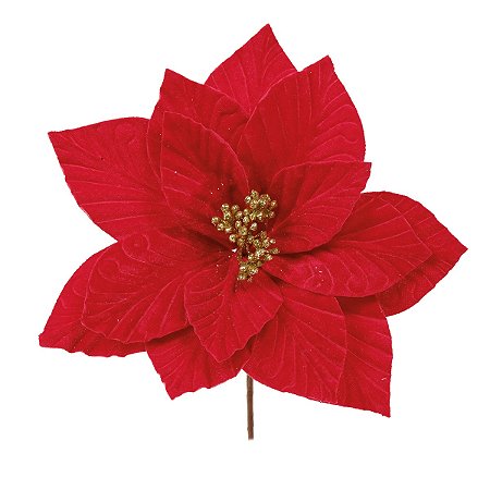 FLOR DECORATIVA NATALINA POINSETIA VERMELHA CABO CURTO 20cm