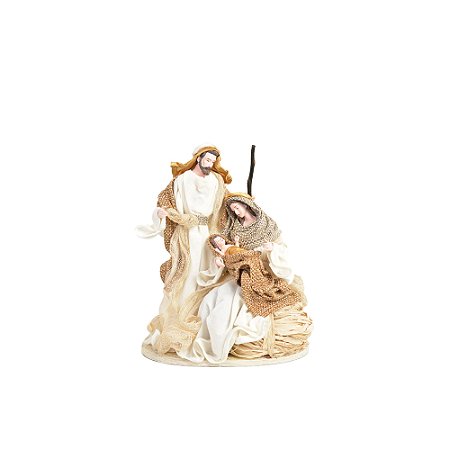 SAGRADA FAMILIA NATALINA EM TECIDO BRANCO E CRU 32cm