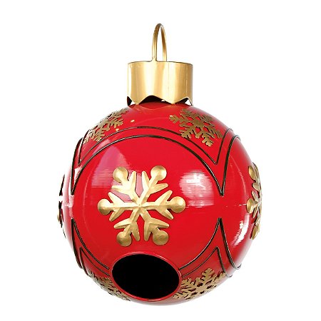 BOLA DECORATIVA VERMELHA EM METAL FLOCO DE NEVE 42cm