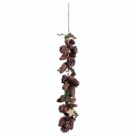 ENFEITE FESTAO DECORATIVA COM PINHAS E FOLHAS MRR 44CM