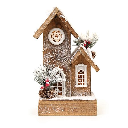 CASA NATALINA NEVADA DECORATIVA COM LED 26CM
