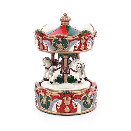 CAIXA MUSICAL CARROSSEL COM SOM E MOVIMENTO A CORDA 16CM