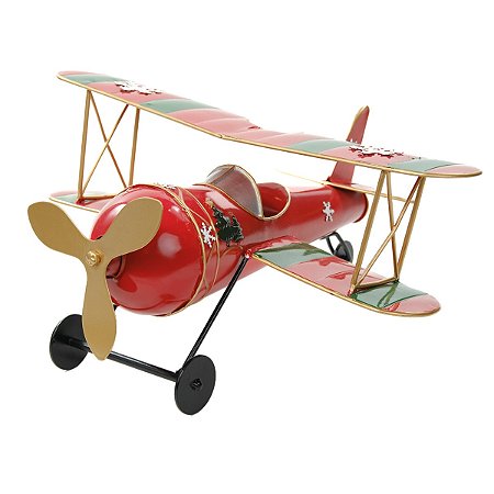 ESCULTURA AVIAO DECORATIVO NATALINO EM METAL CLR 35cm