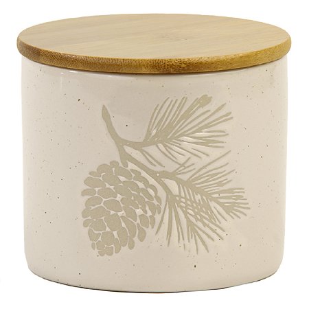 POTE NATALINO C TAMPA PINHA RUSTICO EM CERAMICA BEGE  11CM