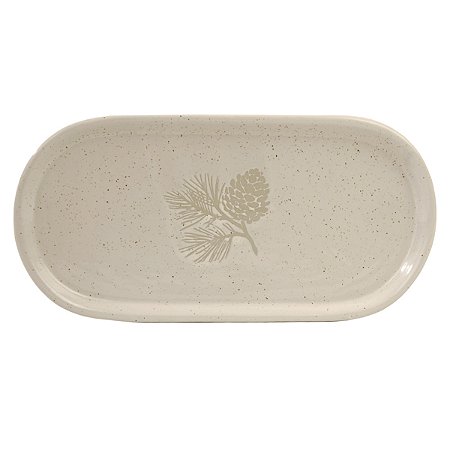 BANDEJA NATALINA RUSTICA PINHA DECORATIVA EM CERAMICA BEGE