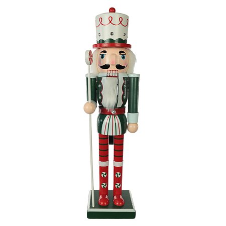 BONECO QUEBRA NOZES EM MADEIRA VERDE E VERMELHO 38CM