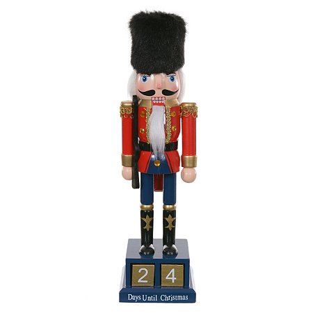 BONECO NATALINO QUEBRA NOZES MADEIRA VERMELHO E AZUL 30CM