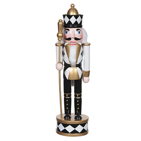 BONECO NATALINO QUEBRA NOZES EM PE PRETO E DOURADO 30CM