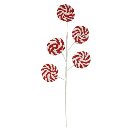 GALHO PIRULITO VERMELHO E BRANCO CANDY 50CM FLORARTE