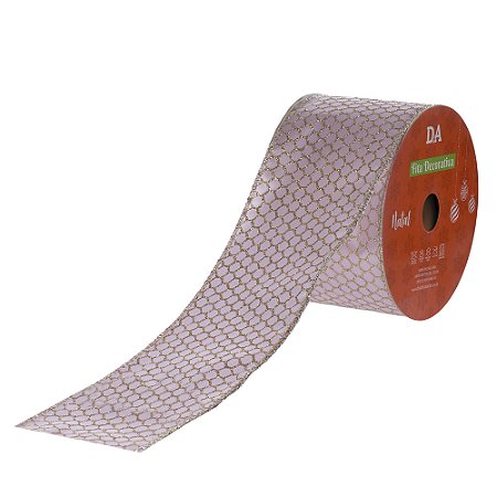 FITA ARAMADA CETIM COM COSTURA ROSA E CHAMPAGNE 6,3CMX9,14M