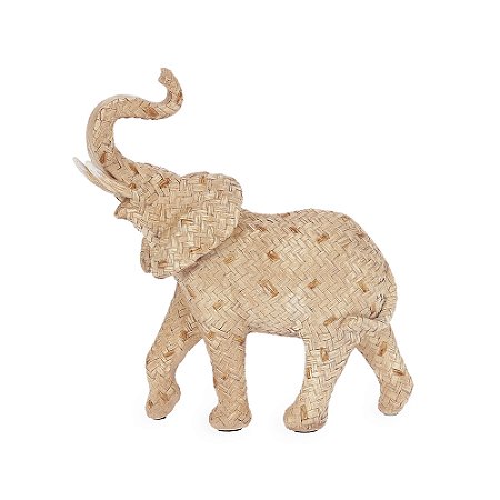 ESCULTURA ELEFANTE EM POLIRRESINA ESTILO PALHA BEGE MART