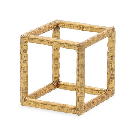 ESCULTURA CUBO EM METAL DOURADO MART
