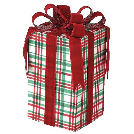 ENFEITE CAIXA DE PRESENTE DECOR NATALINA XADREZ C LAÇO 23CM