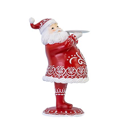 ESCULTURA PAPAI NOEL EM RESINA COM BANDEJA PEPPERMINT 32,5CM