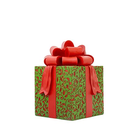 CAIXA DE PRESENTE EM RESINA VERMELHO E VERDE 26CM