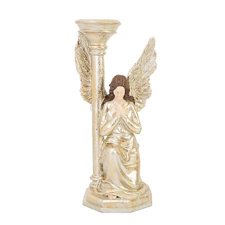 CASTIÇAL ANJO NATALINO EM RESINA DOURADO 31CM