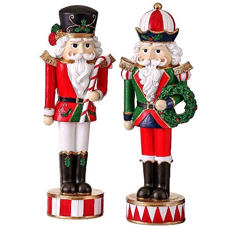 CJ 2 PECAS QUEBRA NOZES DECORATIVAS DE NATAL EM RESINA 23CM
