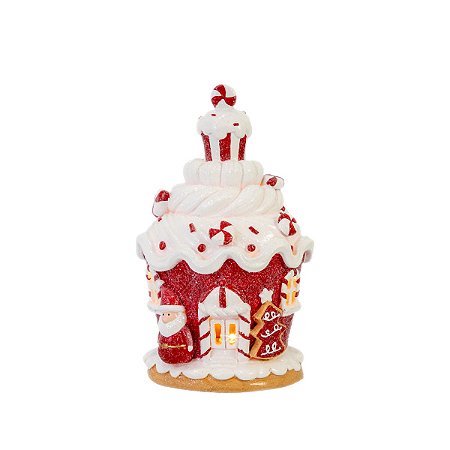 CASINHA DE DOCES GINGERBREADSANTA COM LED EM RESINA 19CM