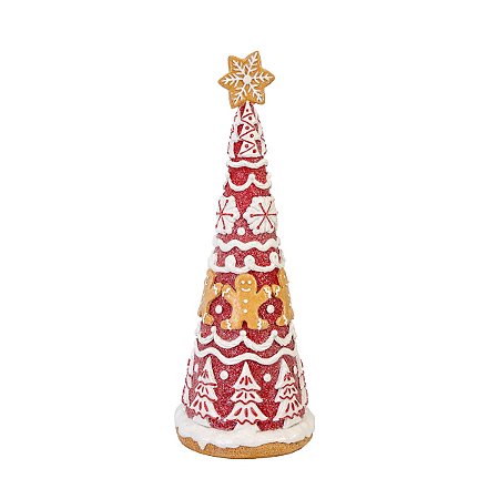 ESCULTURA MINI ARVORE CONE GINGERBREAD EM RESINA 36CM