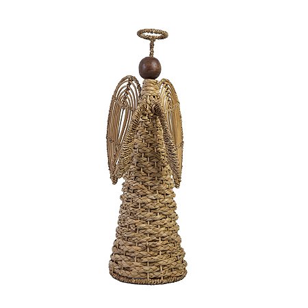 ESCULTURA ANJO DECORATIVO RUSTICO EM FIBRA NATURAL 51CM