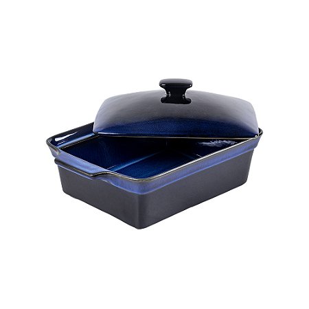 CACAROLA DE CERAMICA AZUL COM TAMPA 11,5X33,2CM