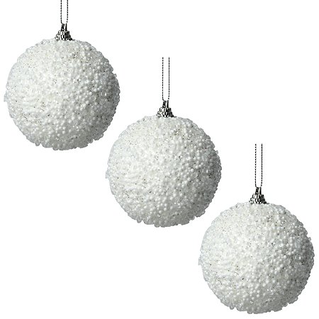 TRIO DE BOLAS NATALINAS DECORADA BRANCA - 10CM