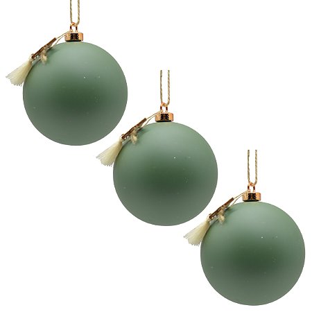 TRIO DE BOLAS NATALINAS DECORADA VERDE - 10CM