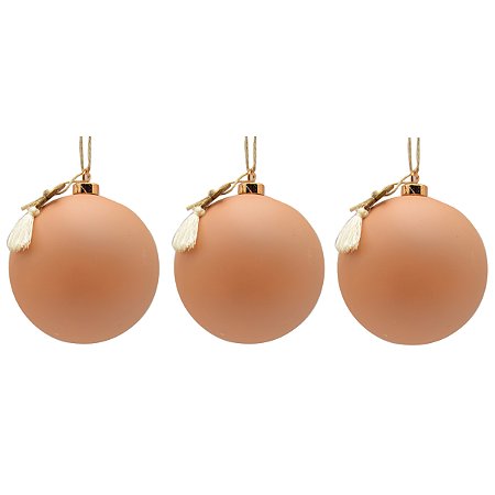 TRIO DE BOLAS NATALINAS DECORADA SALMÃO FOSCO - 10CM