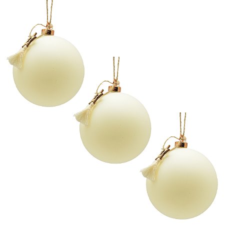 TRIO DE BOLAS NATALINAS DECORADA CREME - 10CM