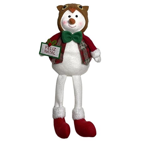 BONECO DE NEVE COM GRAVATA NATALINO SENTADO  - 45CM