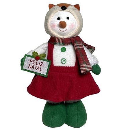 BONECA DE NEVE NATALINA COM CACHECOL EM PE  -  33CM