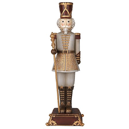 BONECO QUEBRA NOZES EM RESINA COM CAJADO DOURADO 31CM
