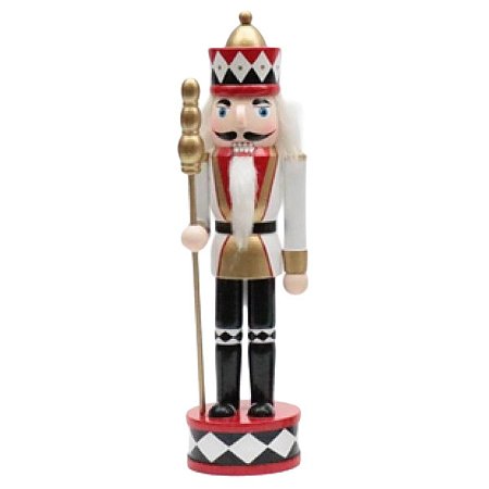 BONECO QUEBRA NOZES COM LANÇA BRANCO E DOURADO - 30CM