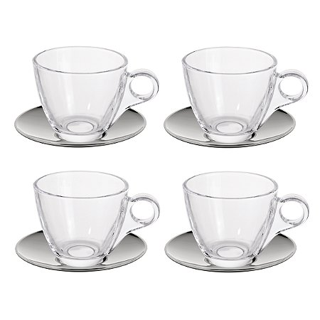 JOGO 4 XICARAS DE CHA TIFFANY 170ML INCOLOR E INOX HAUSKRAFT
