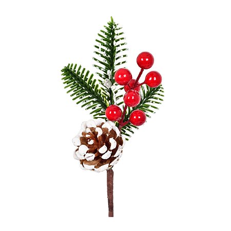 PICK BERRIES NATALINO DECORATIVO E PINHA VERMELHO 20cm