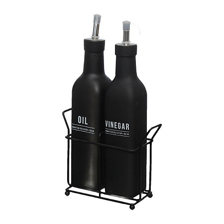 GALHETEIRO DE VIDRO 300ML 2 PEÇAS MANHATTAN PRETO HAUSKRAFT