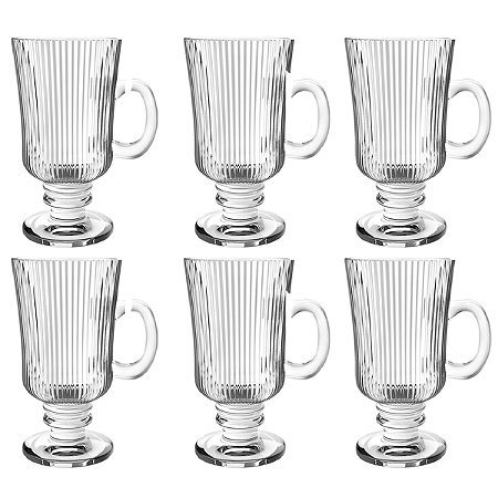 JOGO COM 6 CANECAS IRISH EM VIDRO GRAFFIATO 220ML HAUSKRAFT