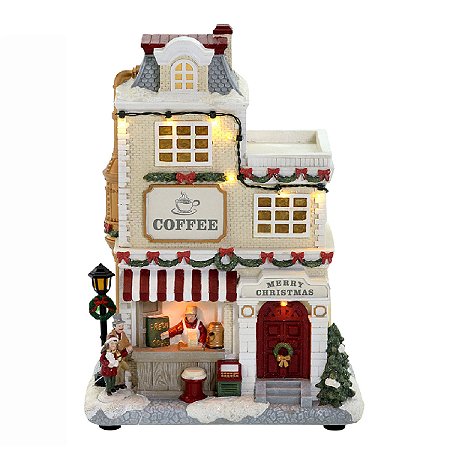 CASA NATALINA MUSICAL COM CAFETERIA E LUZ DE LED 28CM