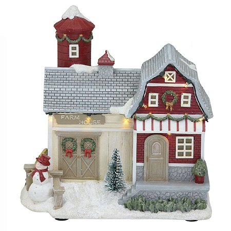 CASA NATALINA MUSICAL COM BONECO DE NEVE E LUZ DE LED 22CM