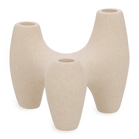 CASTIÇAL PORTA-VELAS DECORATIVO EM CERAMICA BEGE MART