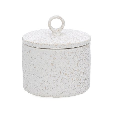 POTE COM TAMPA DECORATIVO EM CERAMICA OFF WHITE MART 16cm