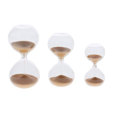 KIT 3 MINI AMPULHETA EM VIDRO BEGE MART