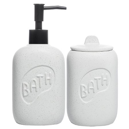 CJ 2 PECAS PARA BANHEIRO DE CERAMICA LETTERS BRANCO
