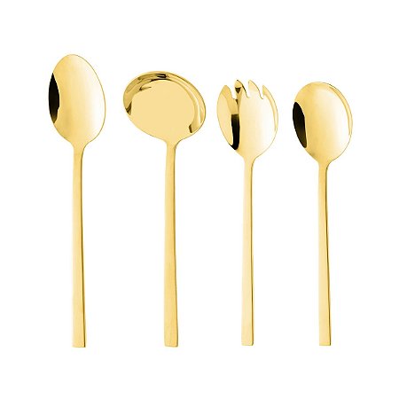 CJ 4 TALHERES PARA SERVIR EM AÇO INOX FIRENZE DOURADO WOLFF