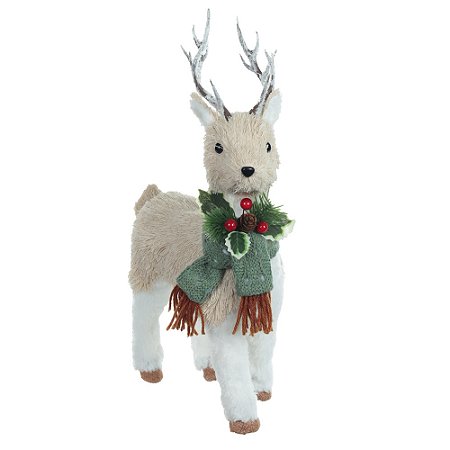 RENA NATAL EM PE SISAL COM CACHECOL (BEGE VERDE) 36cm