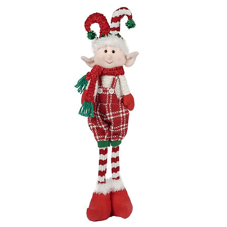 BONECO ELFO NATAL EM PE VERMELHO E BRANCO 60CM FLORARTE
