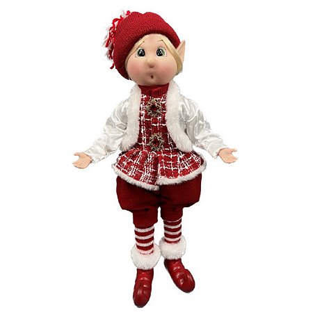 DUENDE EM PE DECORATIVO VERMELHO E BRANCO - 43CM