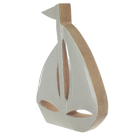 ESCULTURA DECORATIVA BARCO EM MADEIRA BRANCO FLOARTE 29,5CM