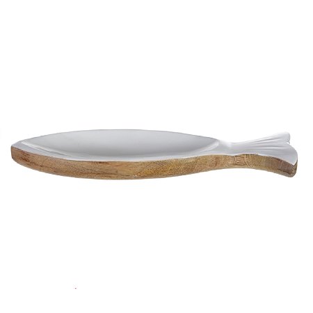 ESCULTURA DECORATIVA EM MADEIRA COM BRANCO FLORARTE 30CM