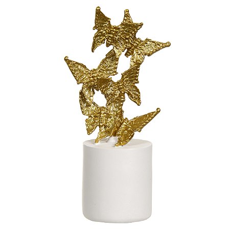 ESCULTURA BORBOLETAS DECOR POLIRESINA DOURADO E BRANCO